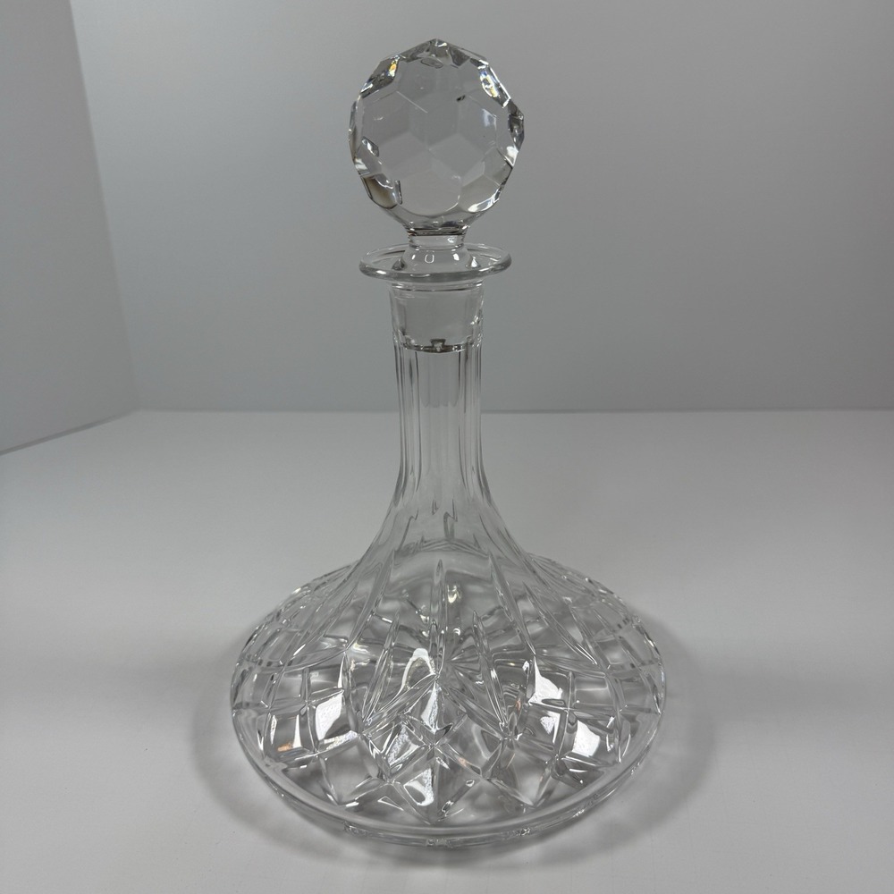 Atlantis Crystal Ship Decanter Criss Cross Cut Pattern Watermark Faceted Stopper